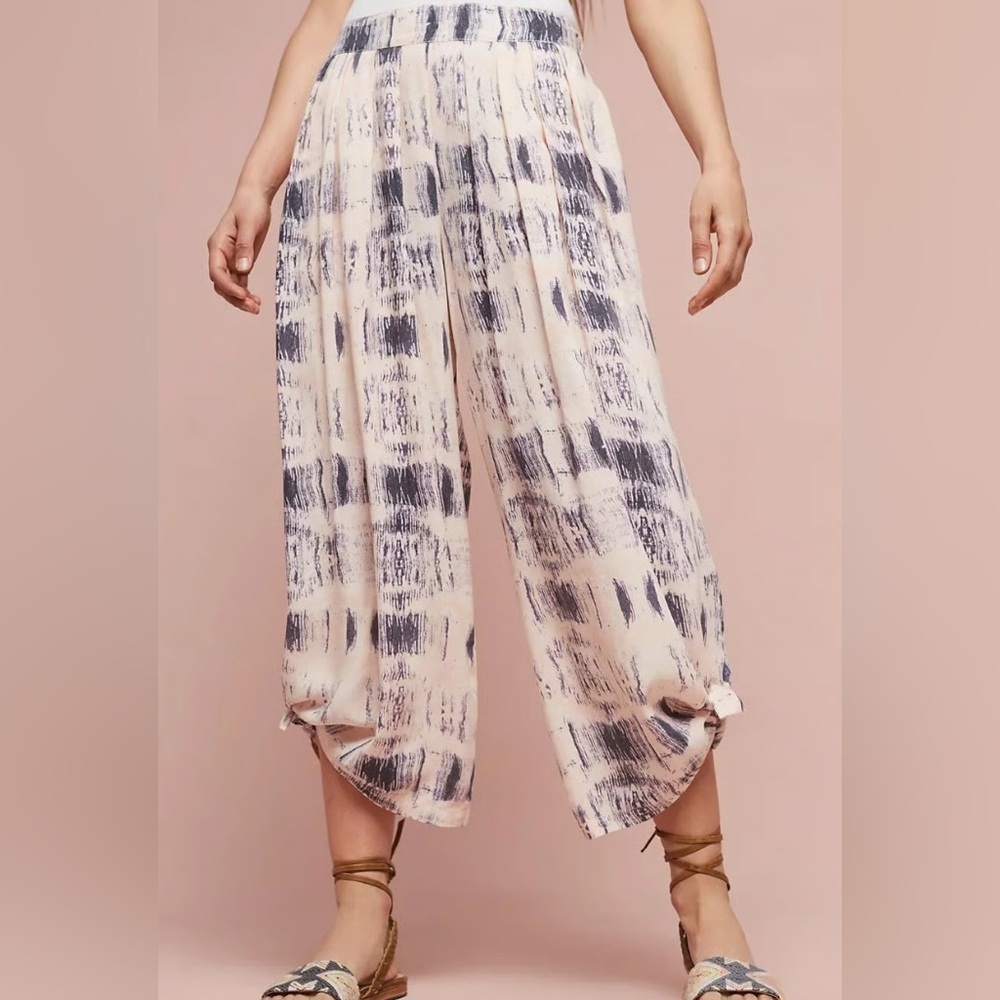 Anthro Elevenses Newport wide leg linen blend harem pants, small